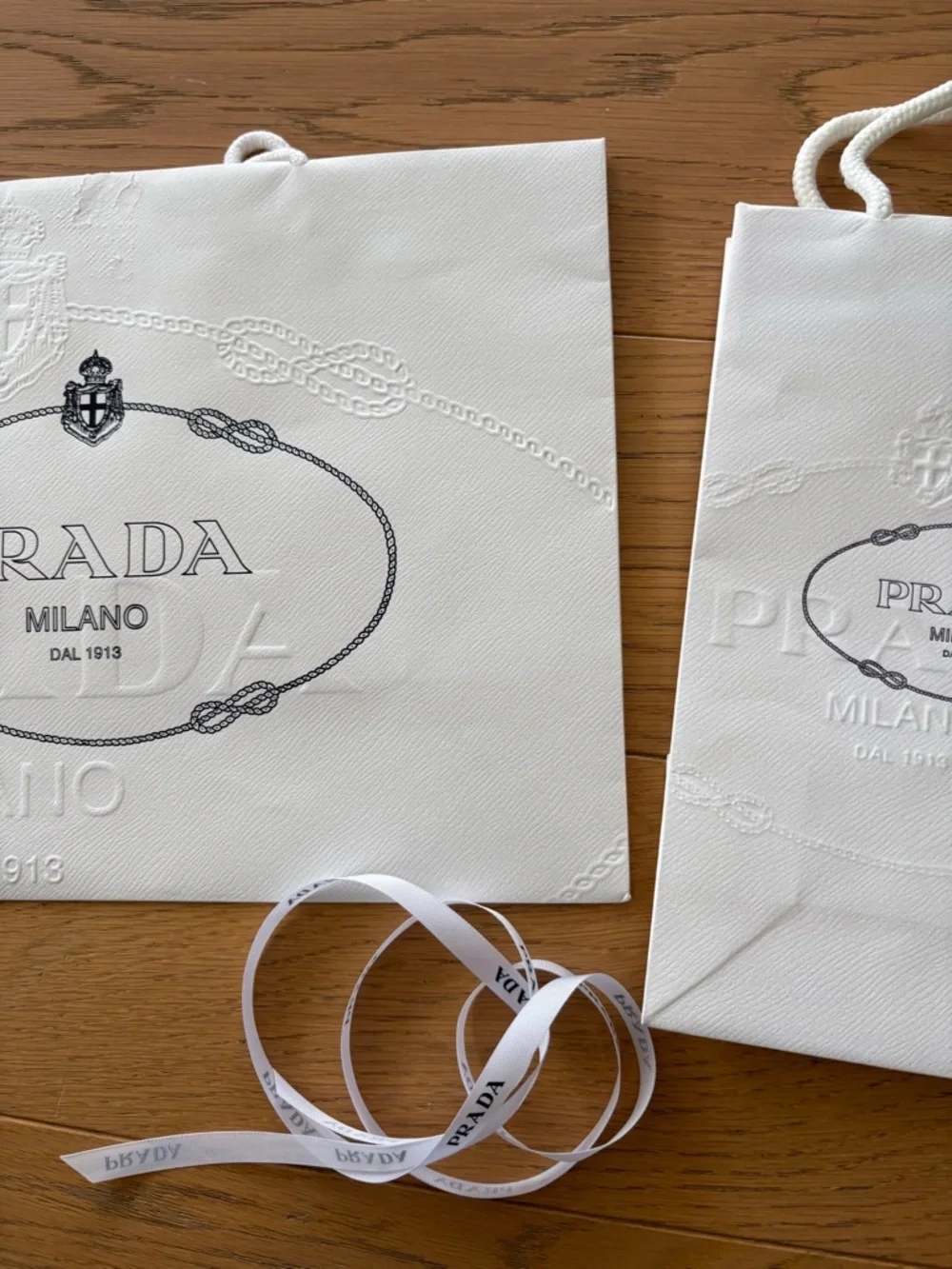 Prada Milano White Embossed Shopping Bag Set